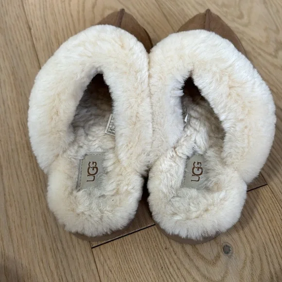 UGG Tan and Cream Shearling Slippers - Picture 3 of 5